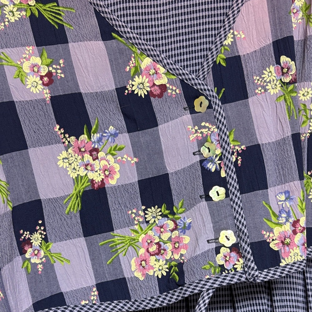 Vintage Purple Checkered Floral Dress - Picture 6 of 6